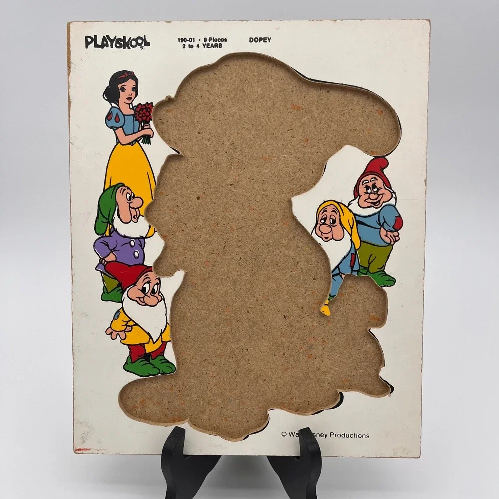 Vintage Playskool Disney Snow White Seven Dwarfs Dopey Wood Tray Puzzle 190-01